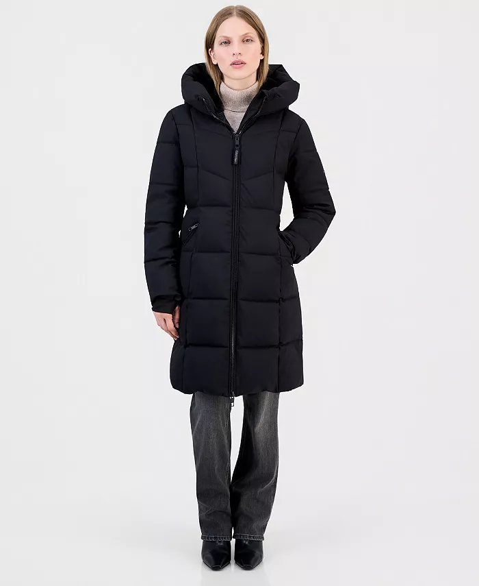 Women's Hooded Zippered Puffer Coat - thumbnail 9