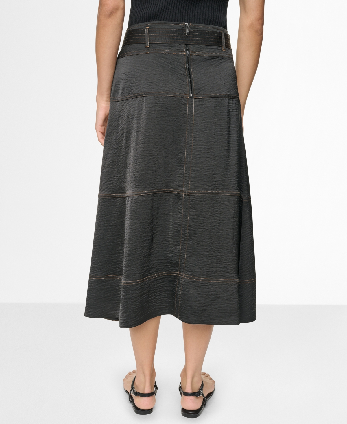 Dkny Women's Tie-Waist Contrast Stitch Skirt