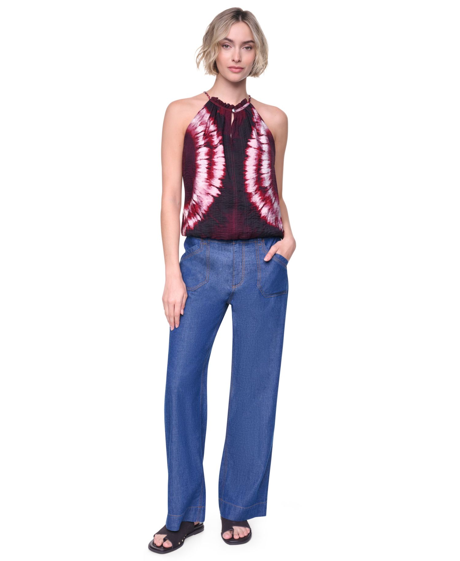 Women's Printed Halter Neck Button Placket Top
