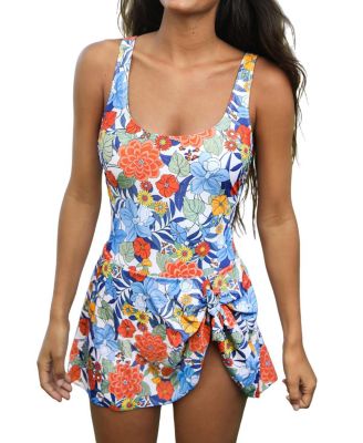 Women's Scoop Neck Tie Knot One Piece Swimsuit Swim Dress
