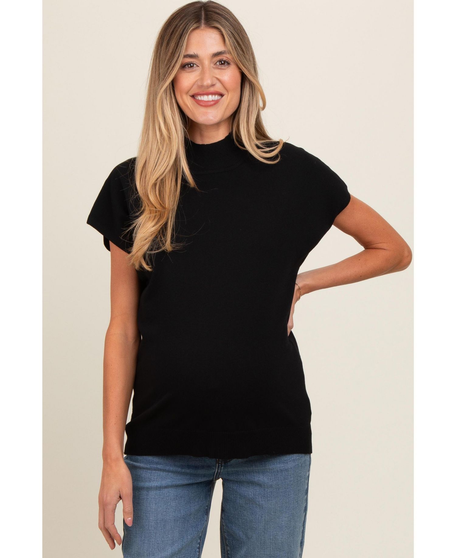Women's Black Mock Neck Knit Top
