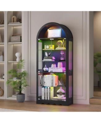 6-Tier Glass Display Cabinet With Rgb Sensor Lights And Lock