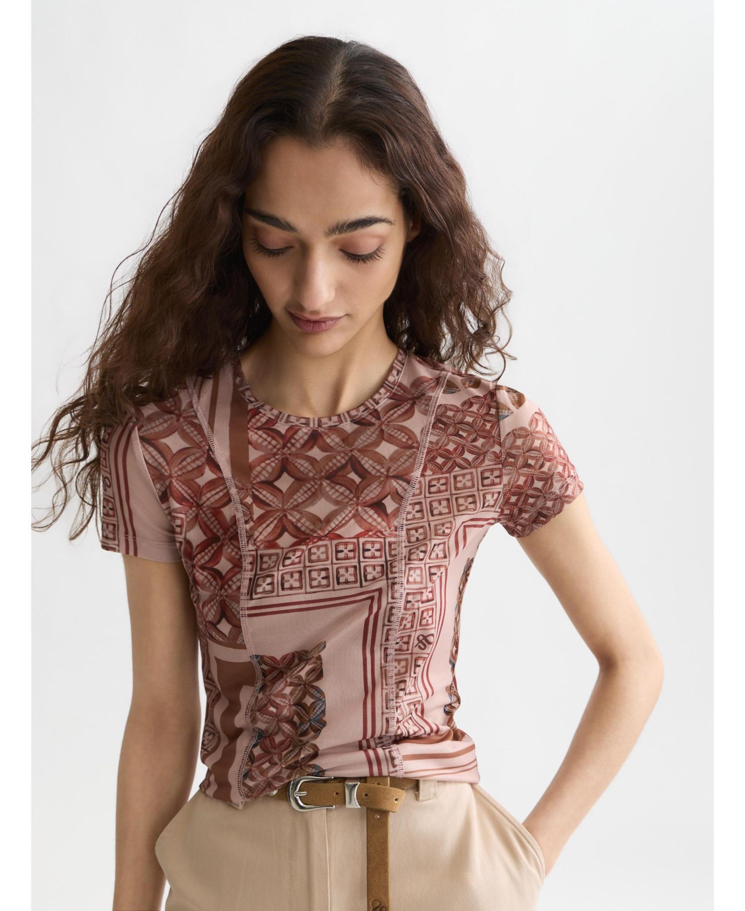 Women's Scotch and Soda Printed Mesh Slim-Fit T-Shirt