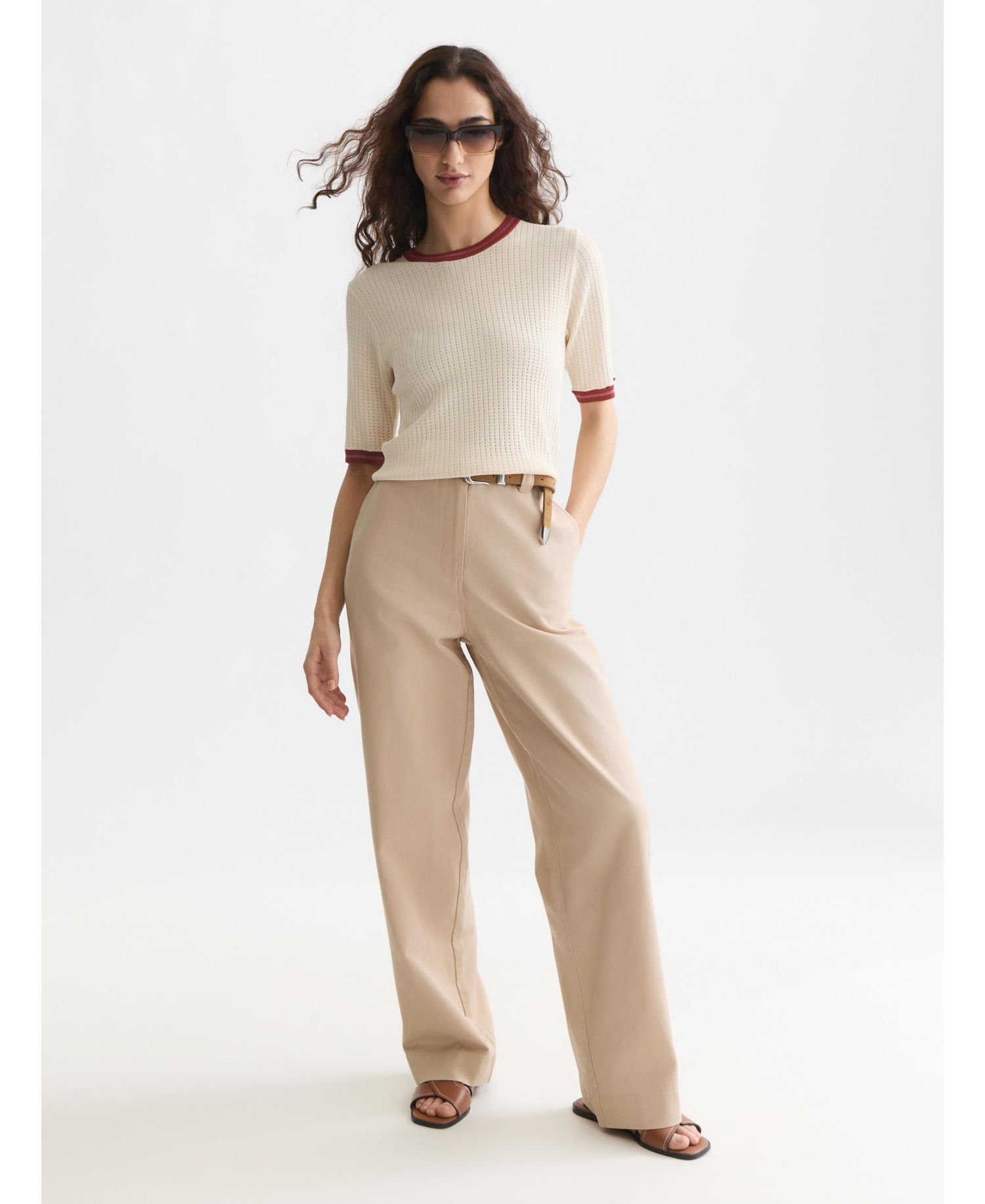 Women's Tops and Tees Pointelle Knitted Relaxed-Fit Tee