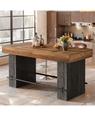 62 Inch Kitchen Island, Rectangular Bar Table, Industrial Counter Height Pub Dining Table