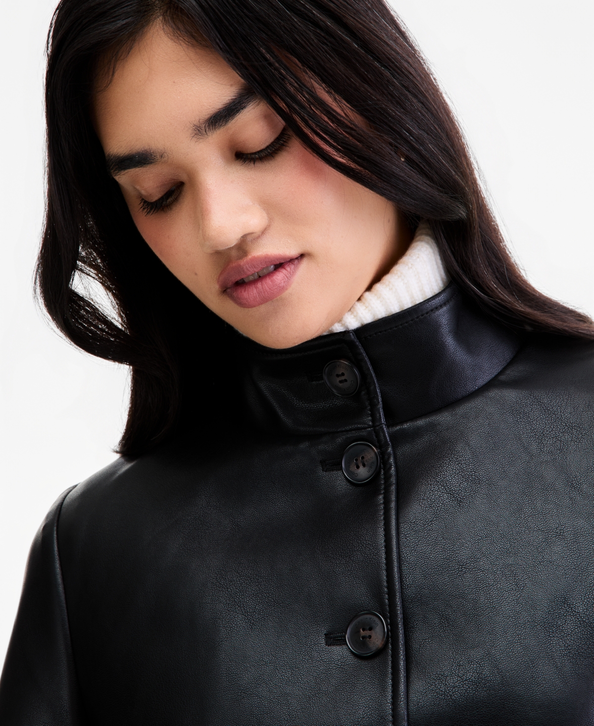 Calvin Klein Women's Faux Leather Button Up Jacket, Created for Macy's