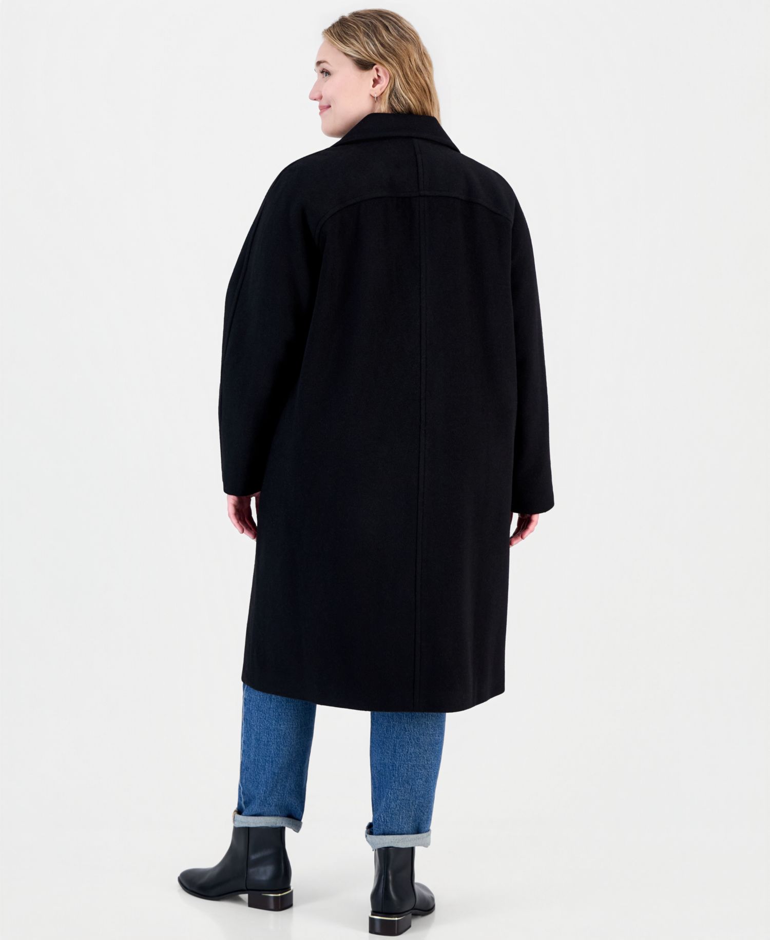 Plus Size Double-Breasted Wool-Blend Notch Collar Coat