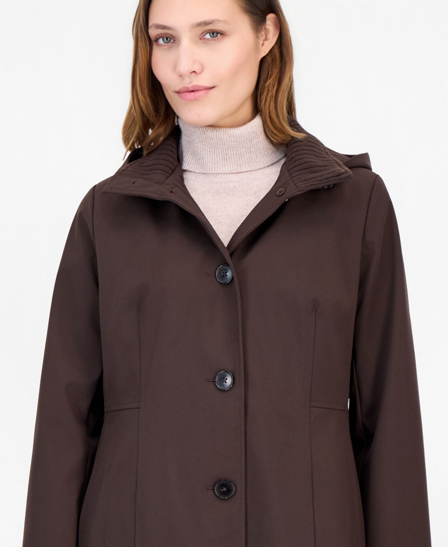 Women's Hooded Button-Front Knit Collar Coat, Created for Macy's