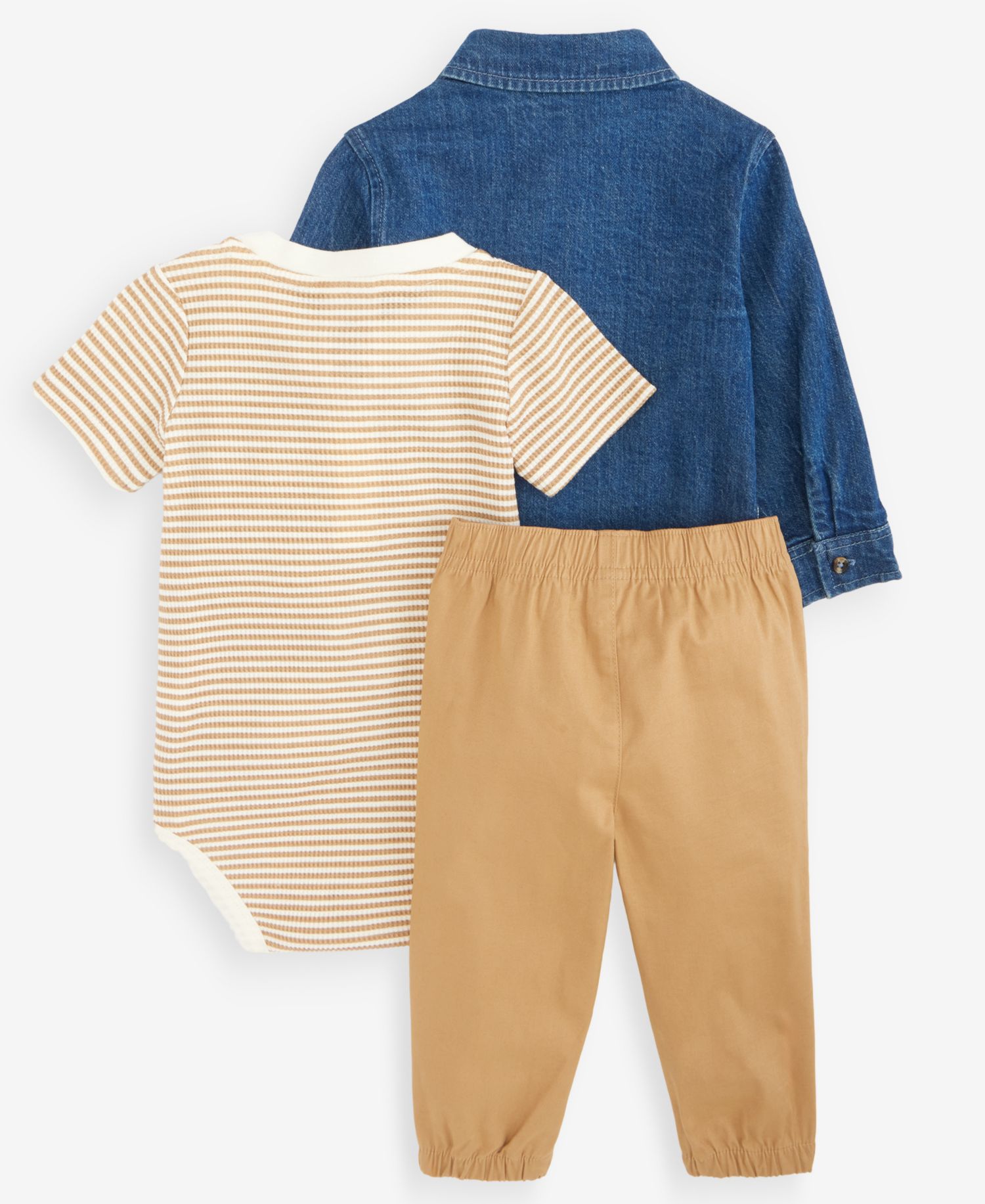Baby Boys' 3M-24M Chambray Shirt, Striped Henley Bodysuit and Pants, 3-Piece Set