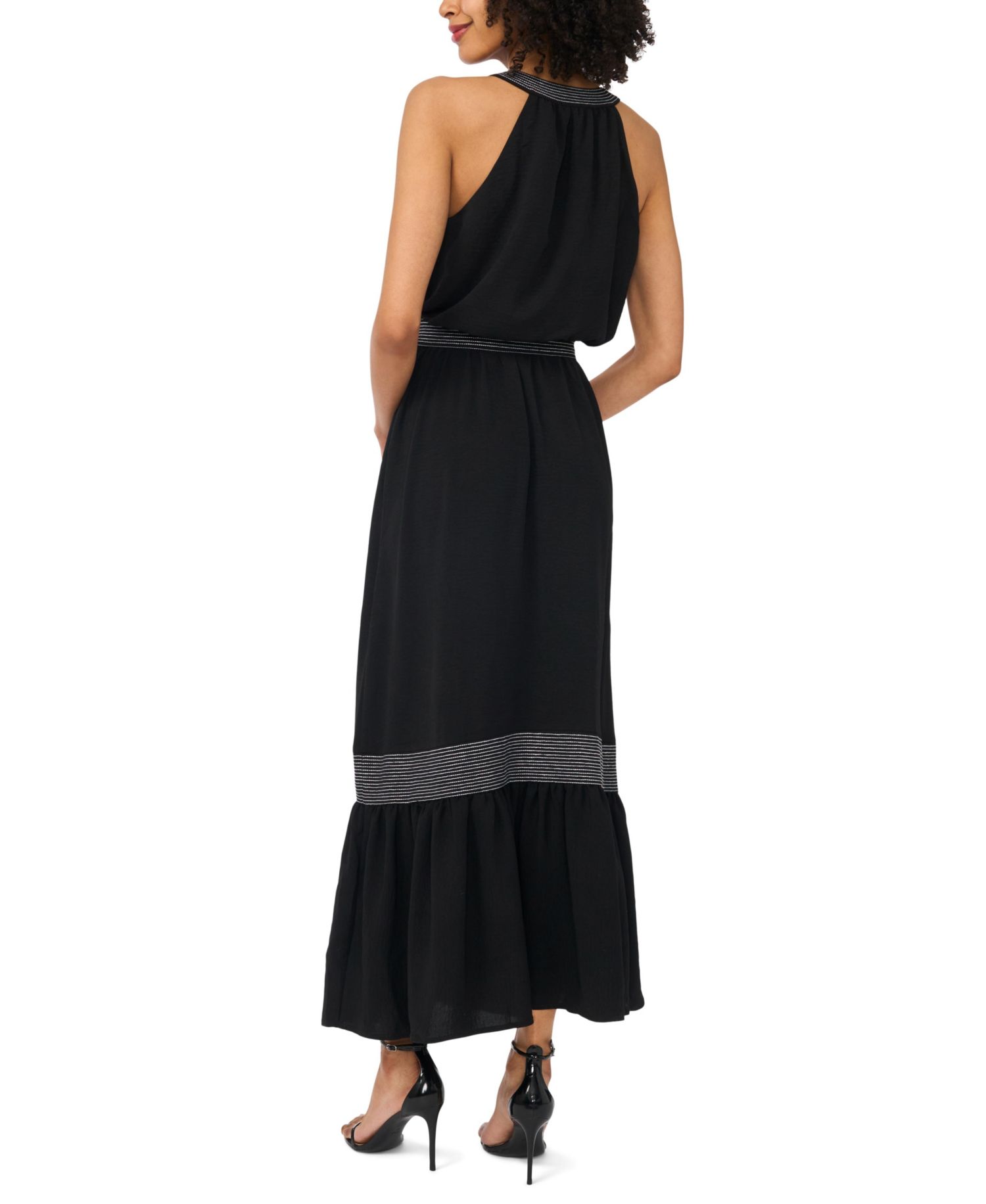 Women's Contrast Trapunto Stitch V-Neck Maxi Dress