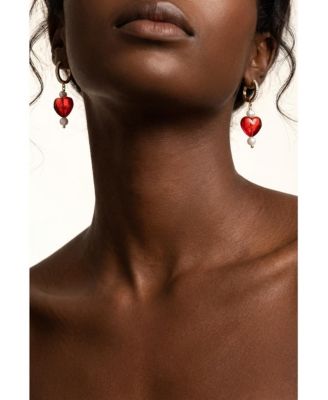 Plated Freshwater Pearl with a Heart Shape Charm - Kokoro Earrings For Women