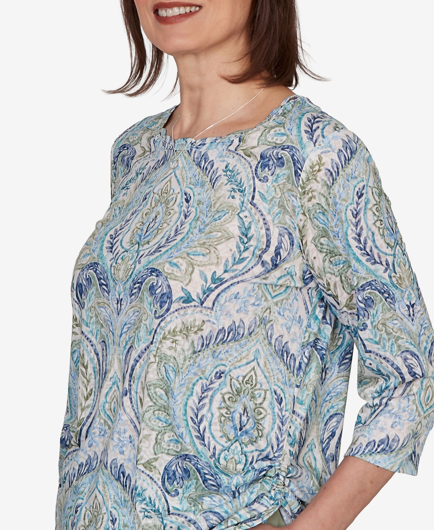 Petite Medallion Print Braided Neck Top