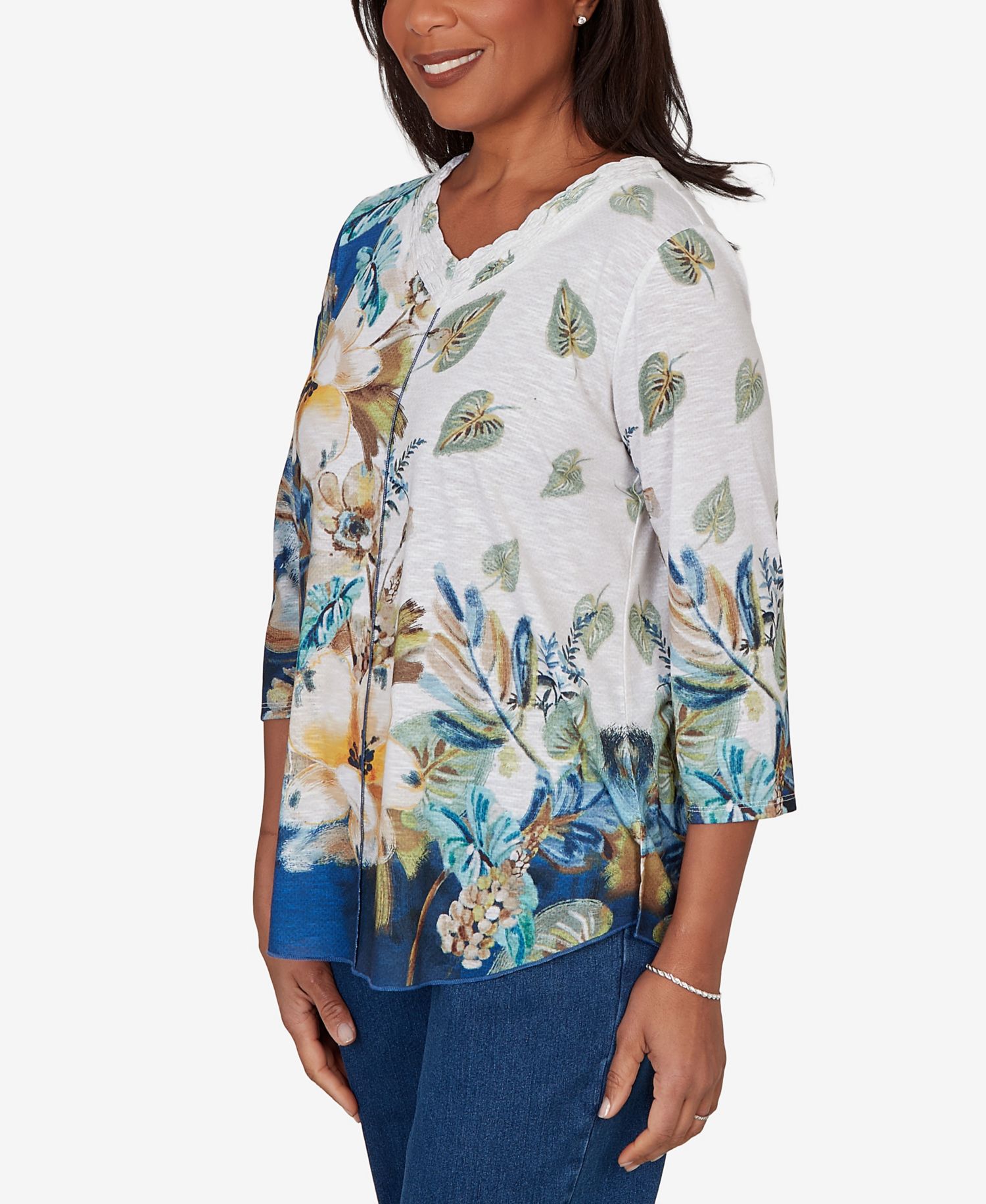 Petite Placed Texture Floral Knit Top