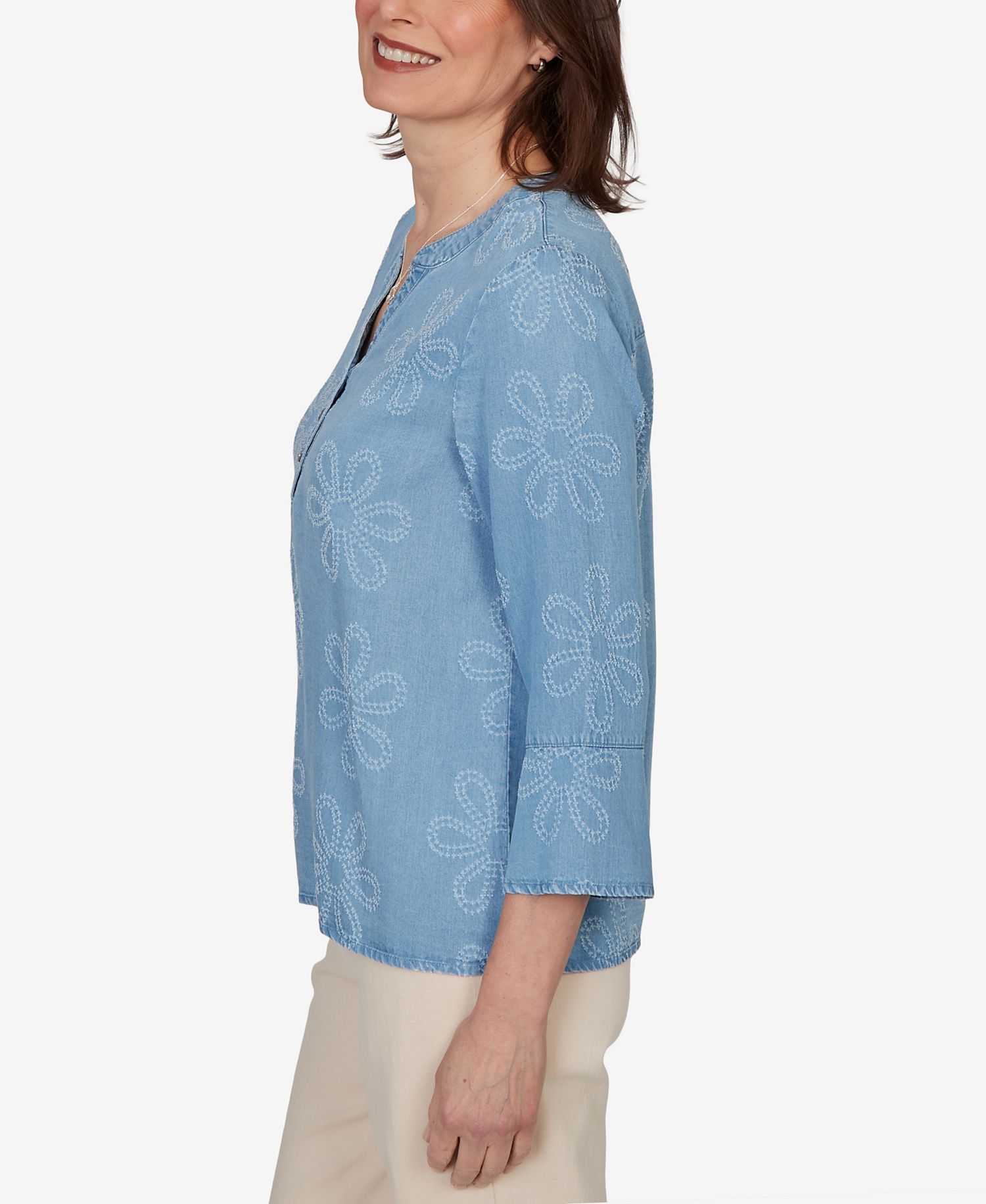 Petite Camden Market Tonal Embroidered Soft Henley Top