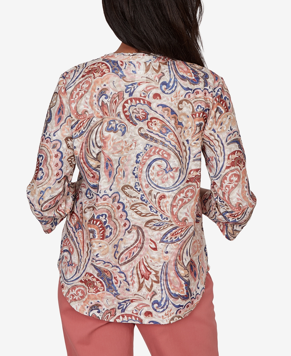 Alfred Dunner Petite Camden Market Paisley Split Neck Knit Top