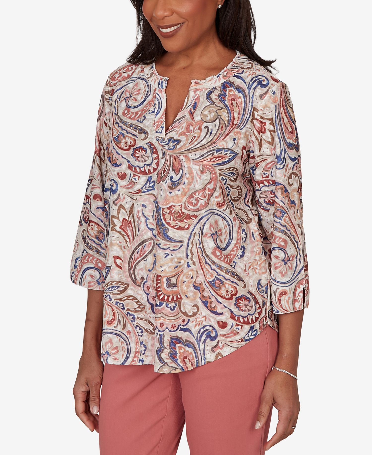 Petite Camden Market Paisley Split Neck Knit Top