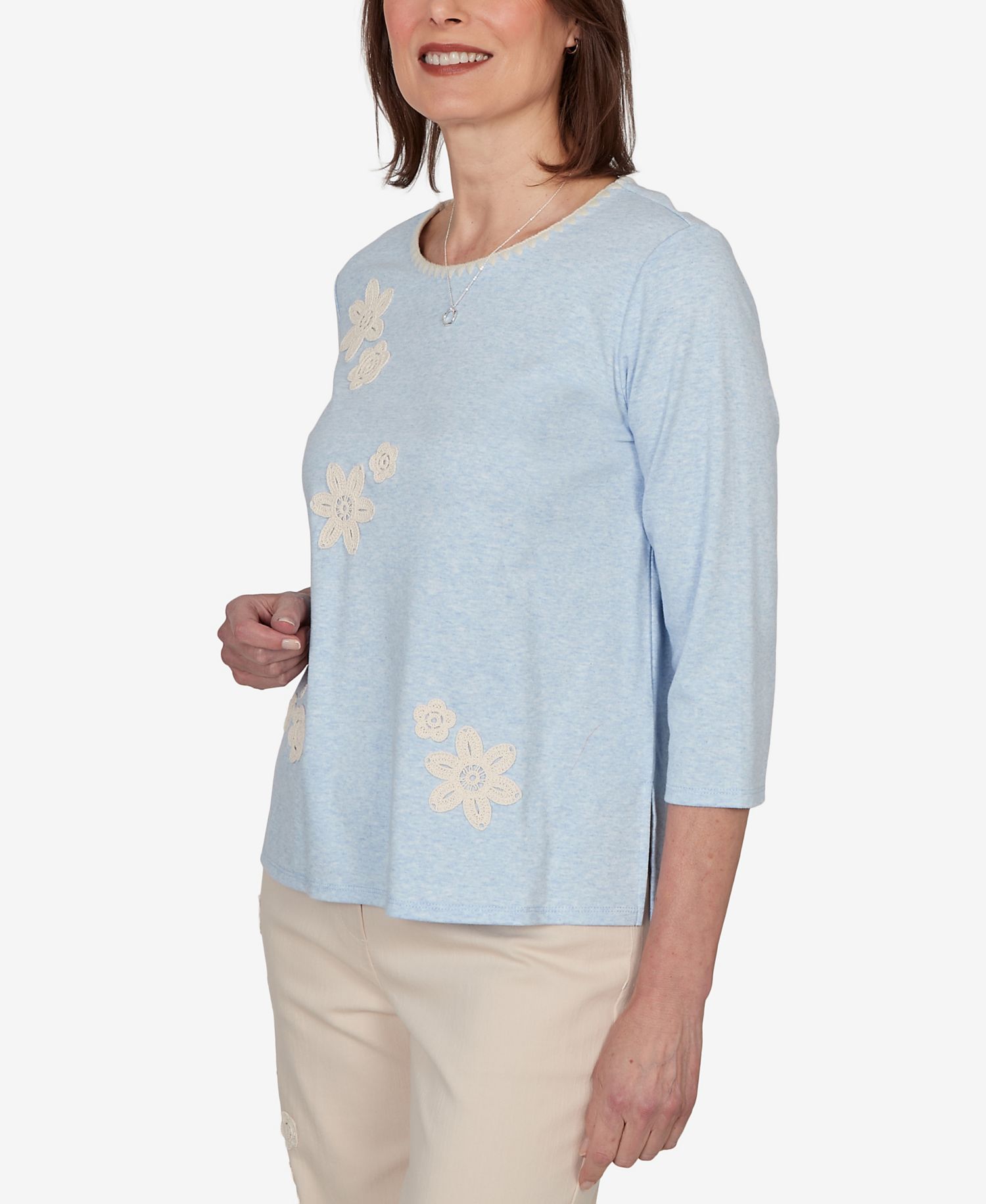 Petite Camden Market Floral Stitches Heathered Knit Top