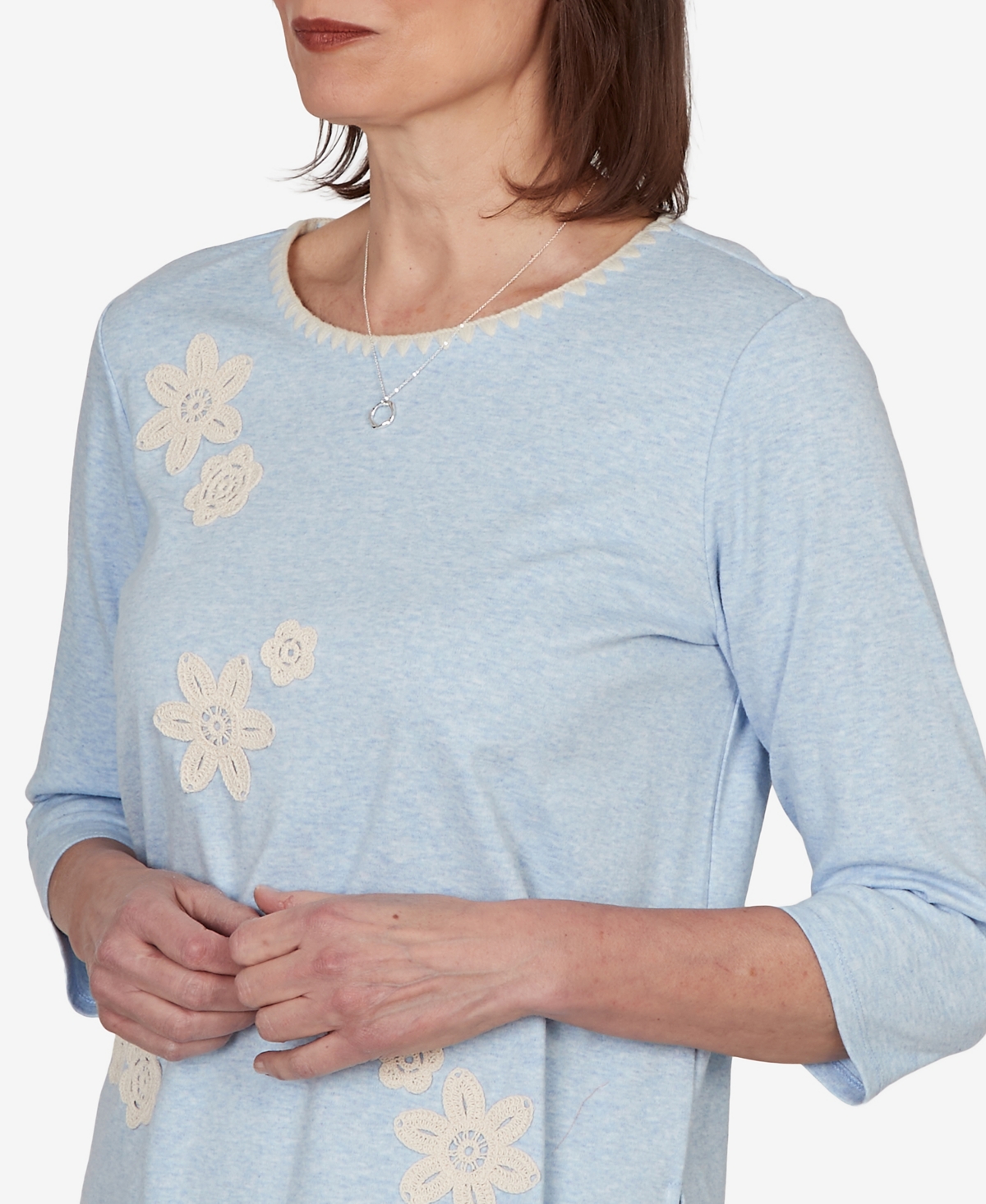 Alfred Dunner Petite Camden Market Floral Stitches Heathered Knit Top