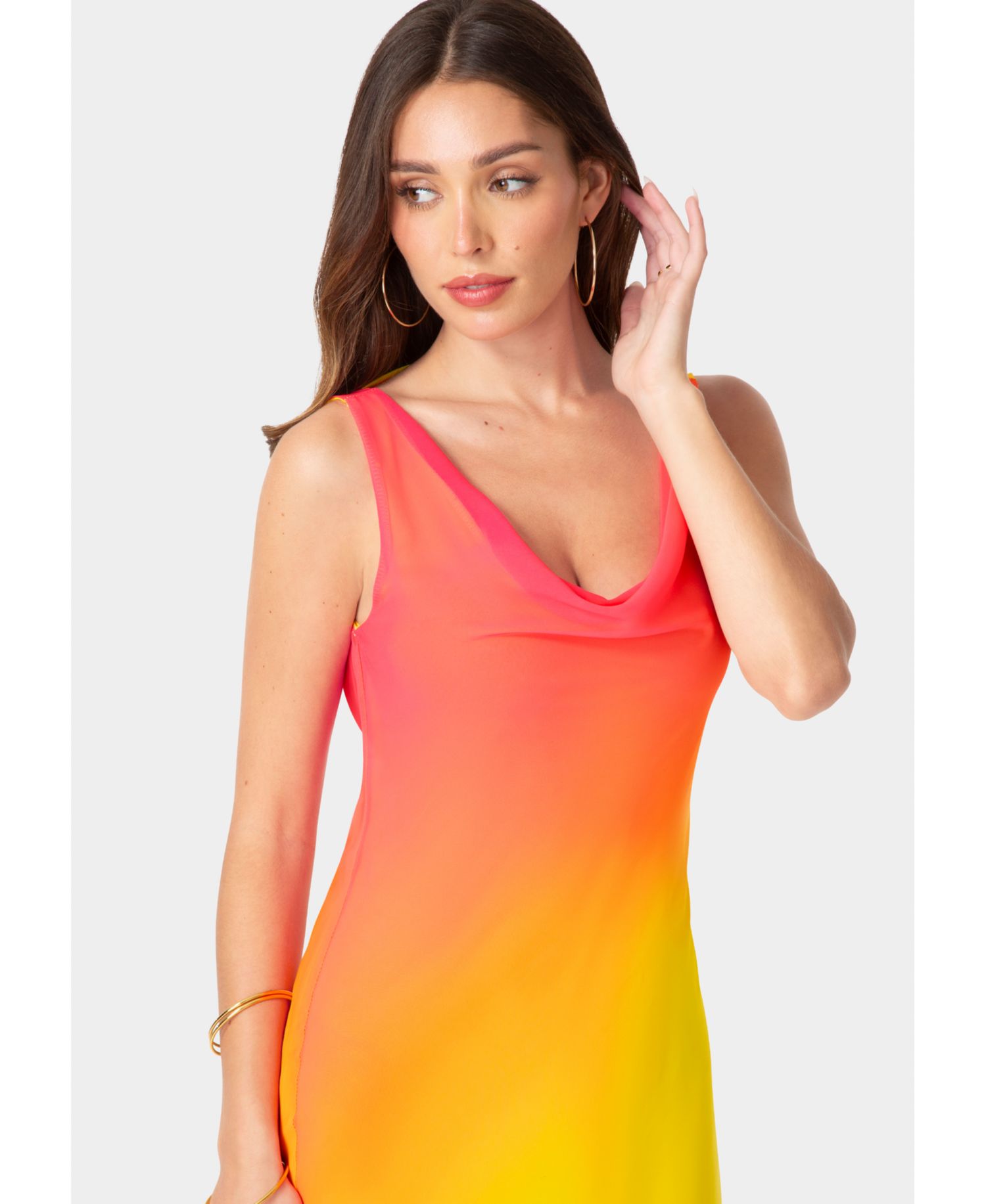 Women's Ombre Chiffon Cowl Maxi Dress