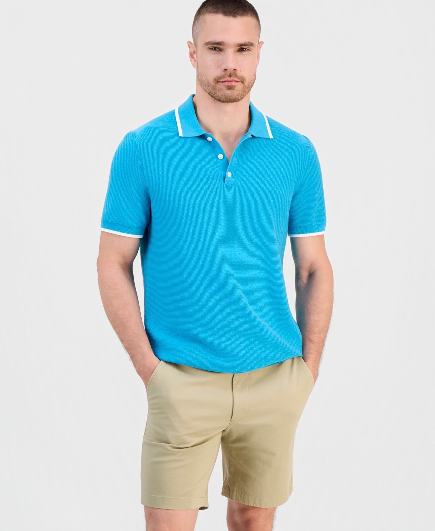 Мужское поло Club Room Tipped Polo Shirt, цвет: Насыщенный бирюзовый — фото 3