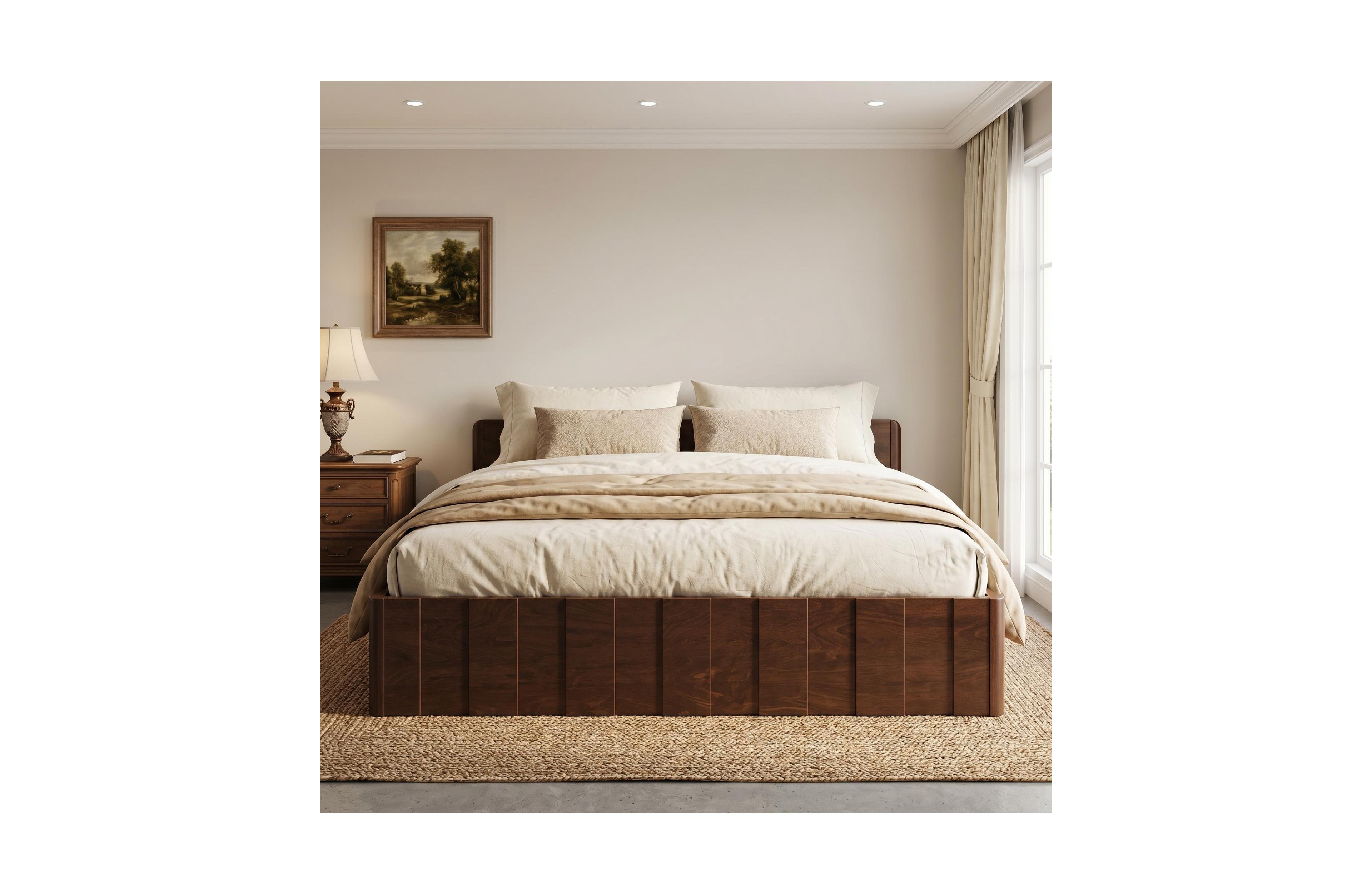 homfan All Platform Bed Frame with Wood Slats, No Box Spring Needed, Rounded Corners, Sturdy Frame