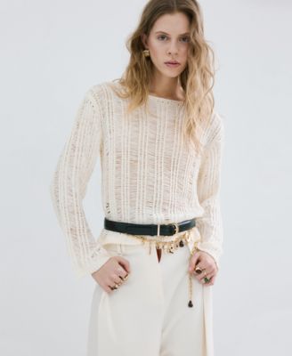 Women's Frayed Open-Knit Sweater