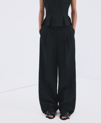 Women's Straight-Fit Pleated Linen Pants