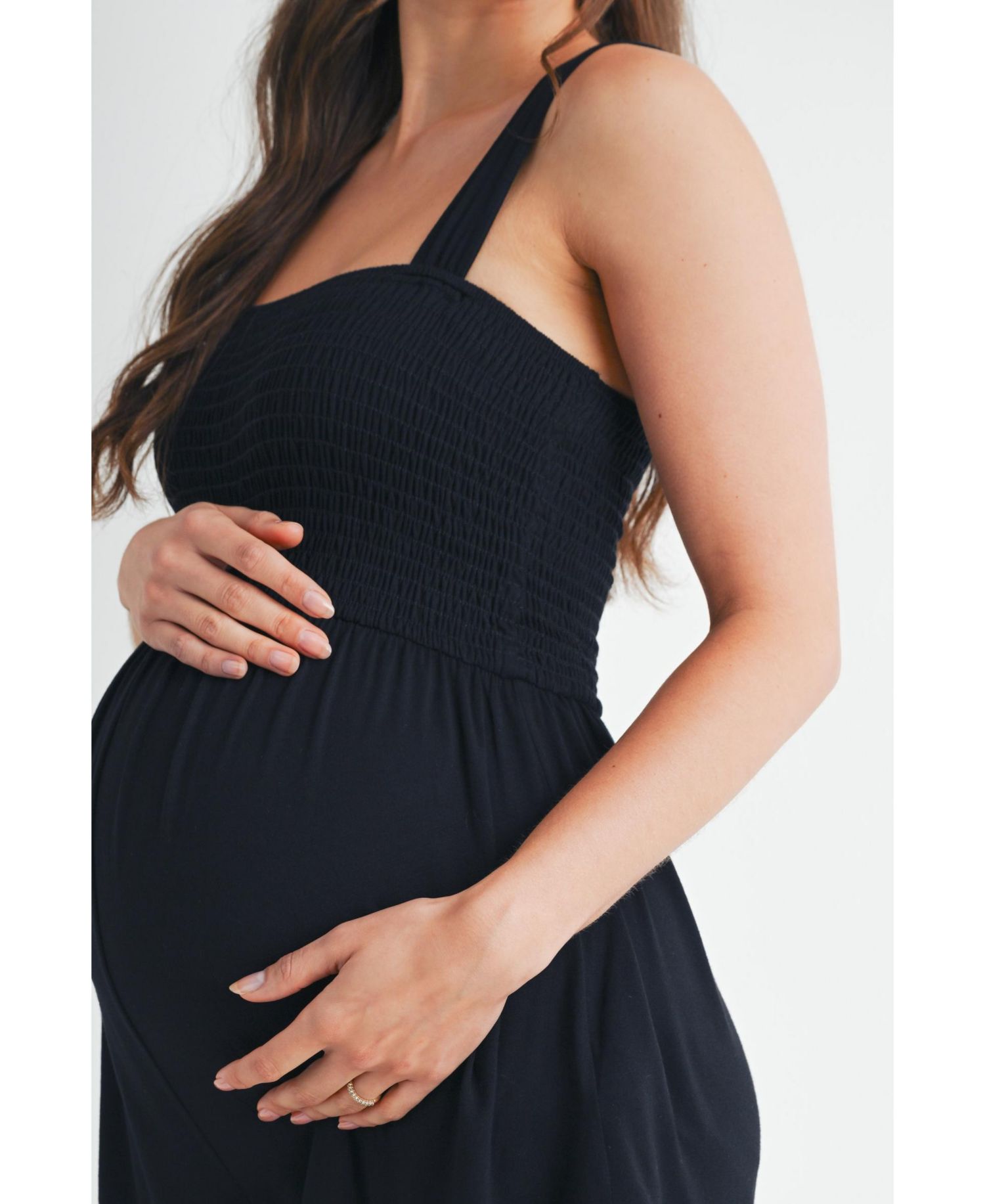 Maternity Smocked Square Neck Sleeveless Romper with Wide Straps