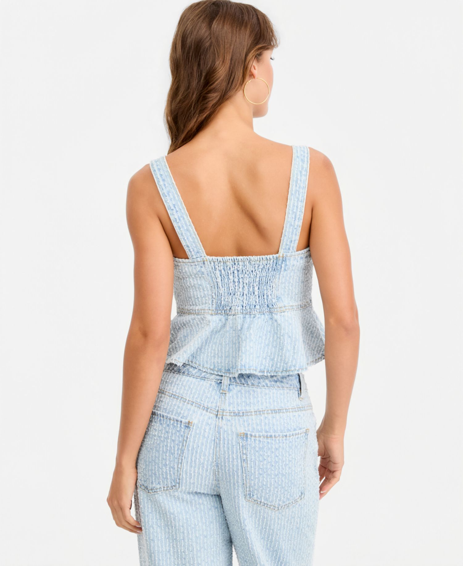 Women's Destructed Denim Peplum Top