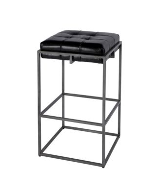 Seat Height Tufted Leather and Iron Backless Bar Height Stool, Footrest