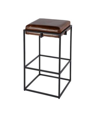 31 in. Seat Height Leather and Iron Backless Bar Height Stool with Footrest