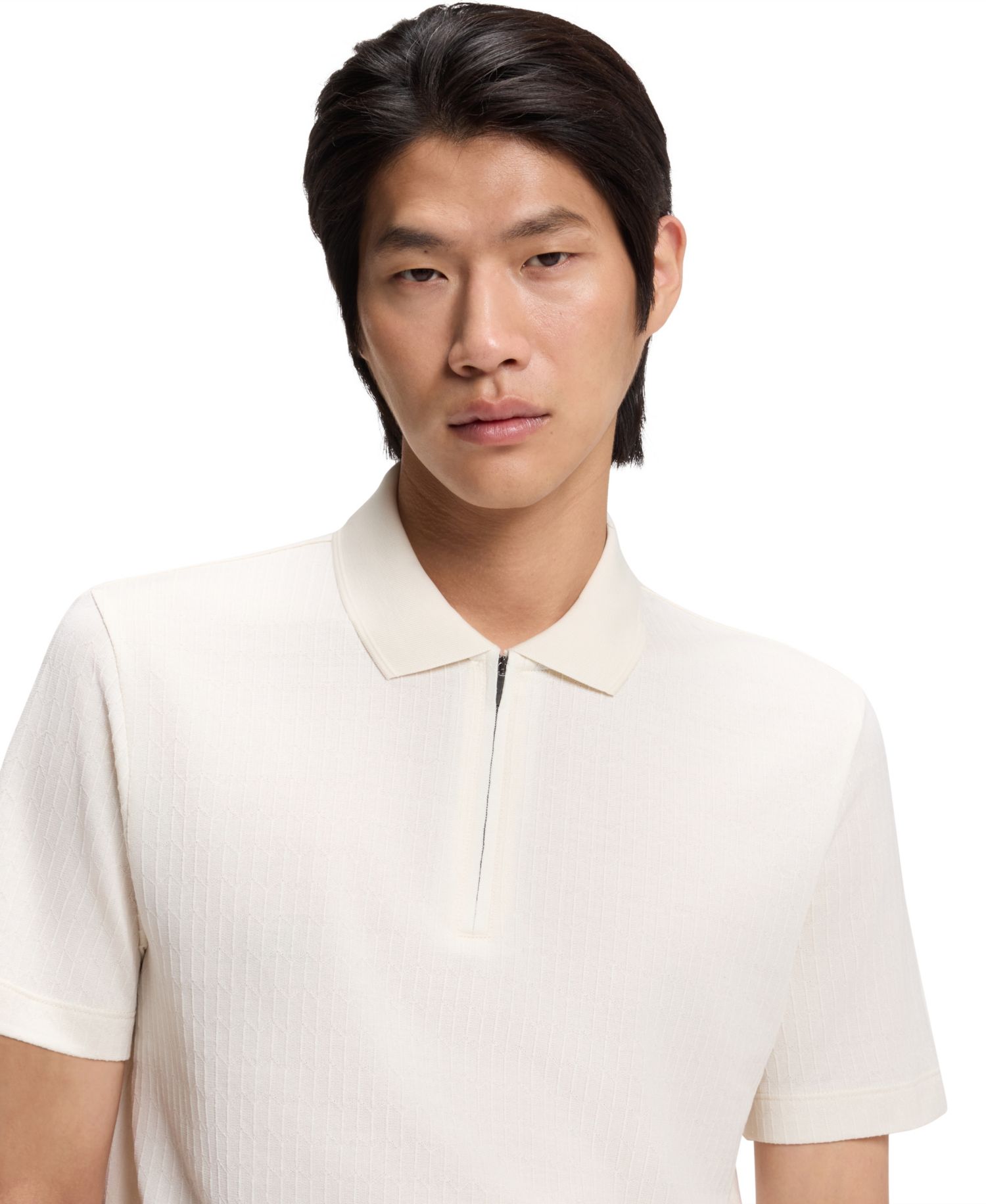 Men's Cotton Silk Zip-Neck Polo Shirt