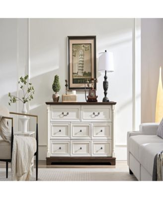 8 Drawer Dresser Chest with Wooden Base, Wooden Rustic Chest of Drawers, Storage Dresser