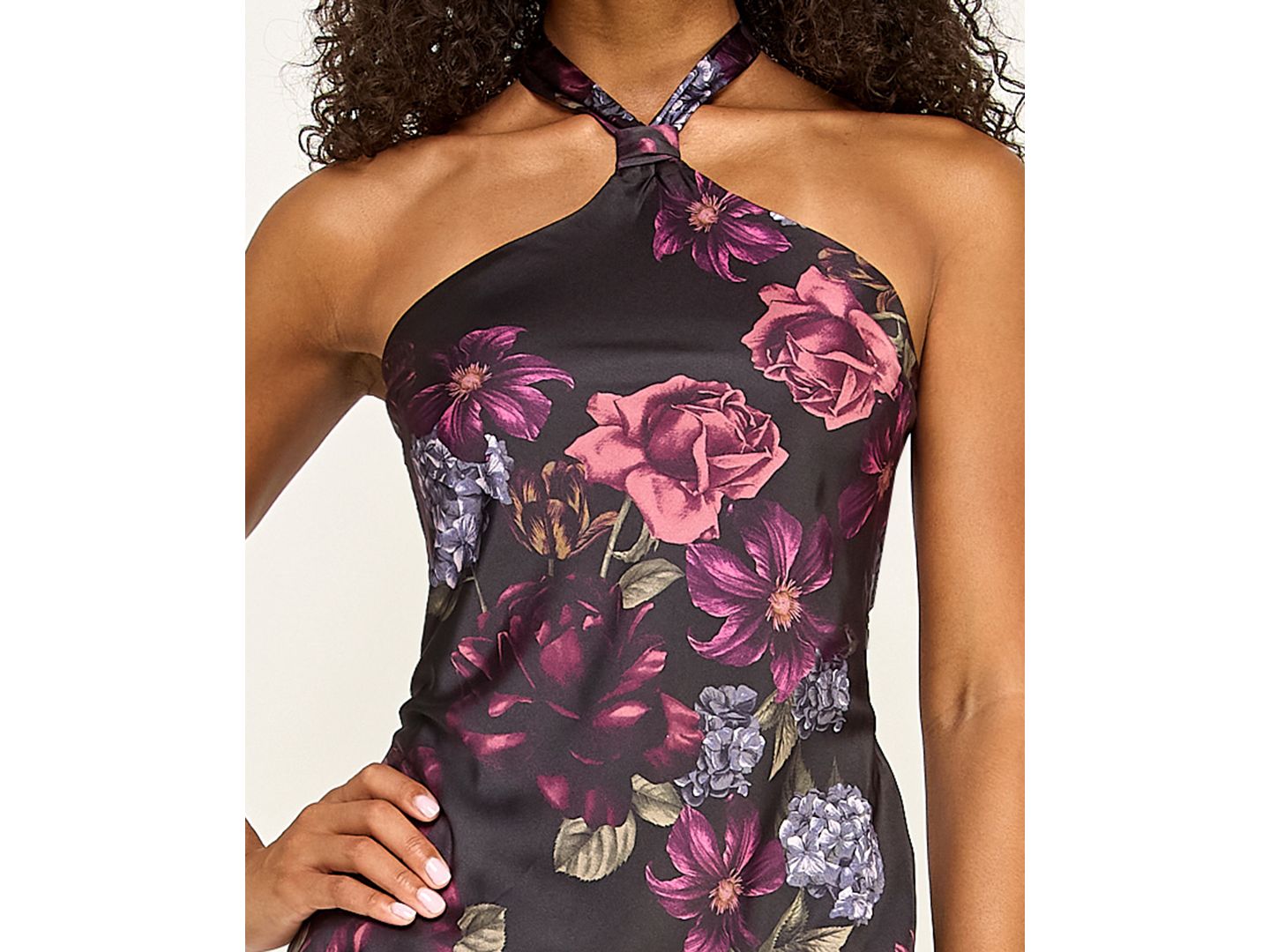 Женские платья SENI & CADE Juniors' Printed Halter Neck Gown, цвет: Чёрный розовато-лиловый — фото 4