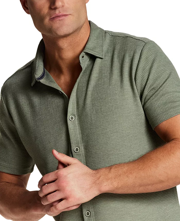 Men's Solid Waffle Coat Front Short-Sleeve Shirt - thumbnail 3