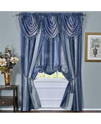 Royal Ombre Crushed Semi Sheer Complete 6 Piece Window Curtain and Valance Set