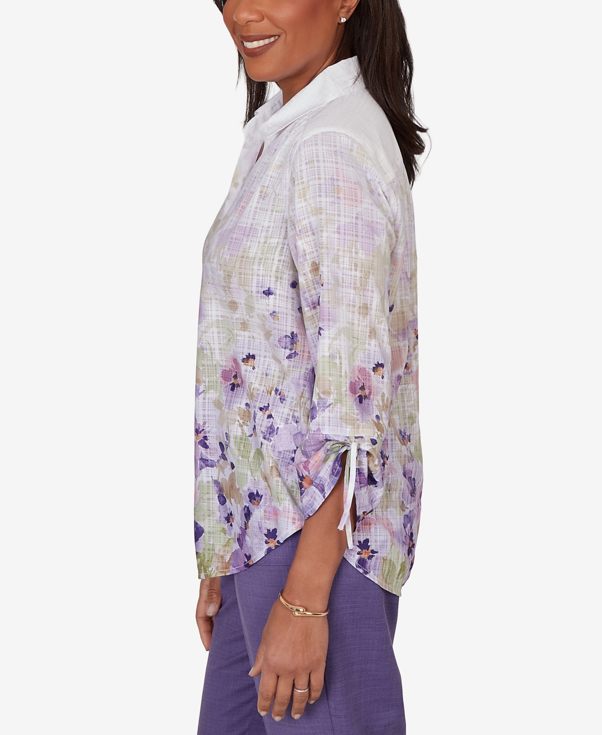 Alfred Dunner Women's Grand Bazaar Floral Ombre Button Down Top