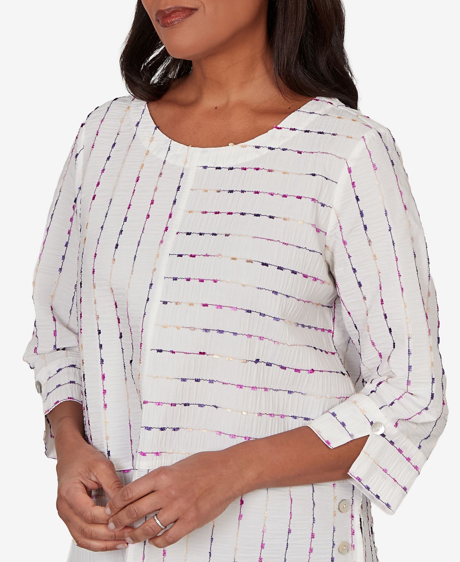 Women's Grand Bazaar White Textured Rainbow Stripe Top