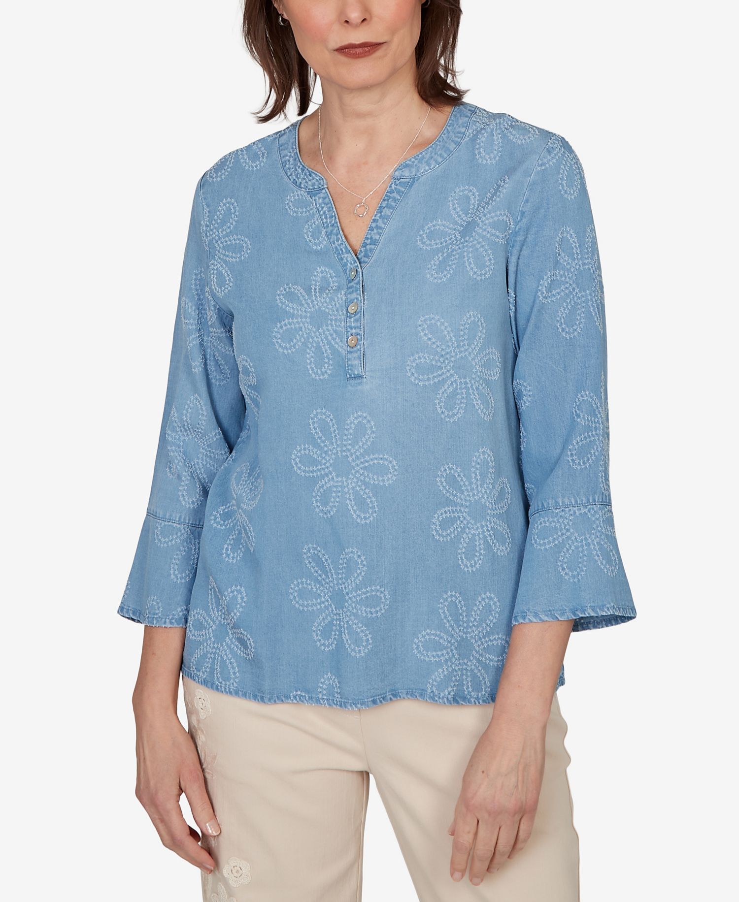 Women's Camden Market Tonal Embroidered Soft Henley Top