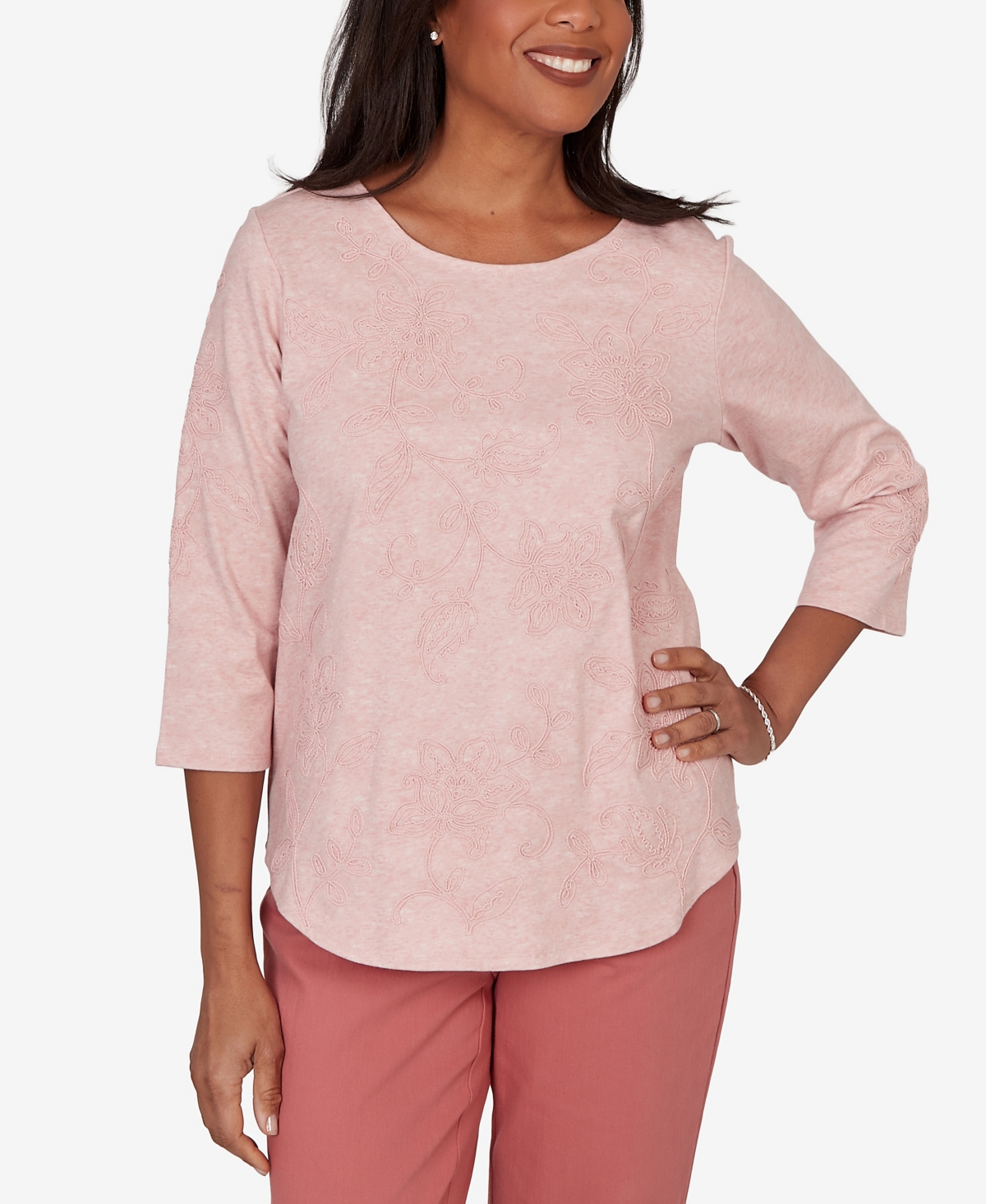 Alfred Dunner Women's Camden Market Tonal Floral Soutache Knit Top