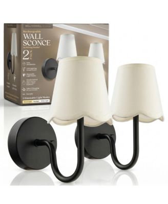 Set of 2 Scallop Shade Dimmable LED Rechargeable Cordless Touch Control Lights Wall Sconces