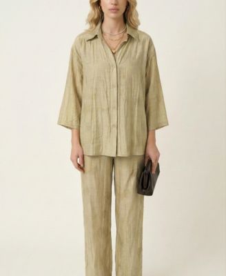 Women's Relaxed Button-Front Shirt Outfit Set