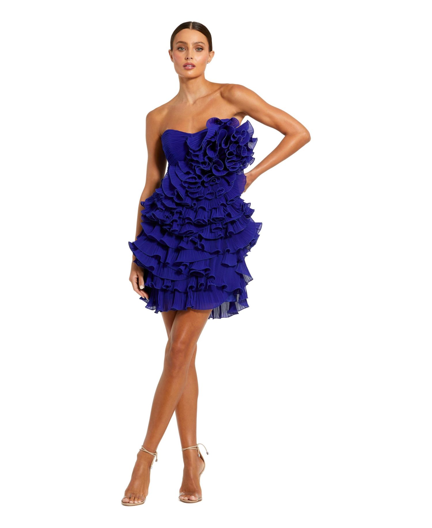 Women's Strapless Tiered Ruffle Chiffon Mini Dress