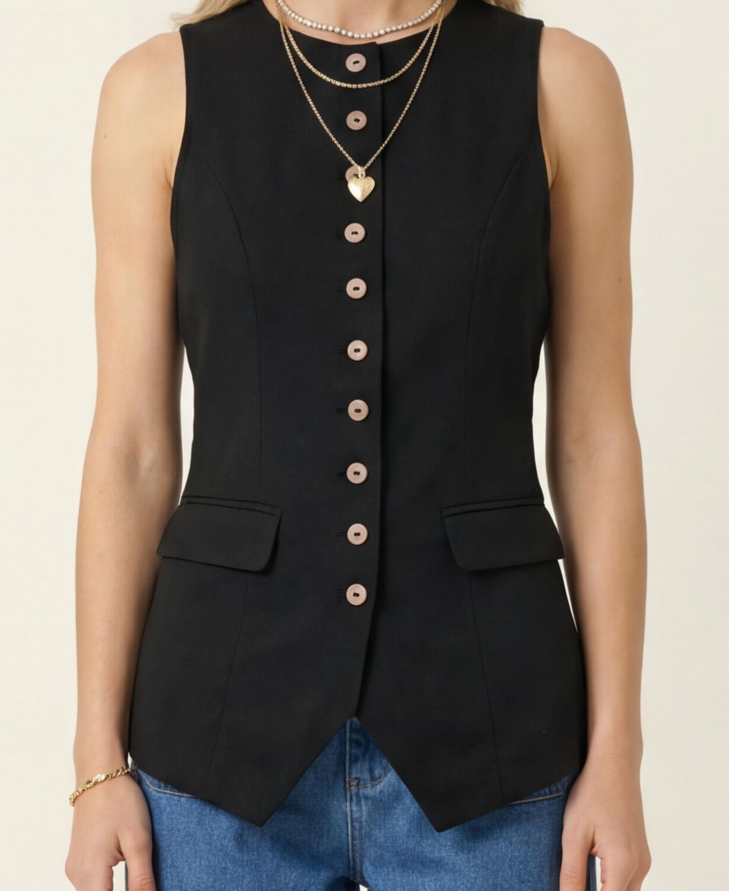 Женский жилет Modenaire Longline Button Front Flap Pocket, цвет: Чёрный — фото 5