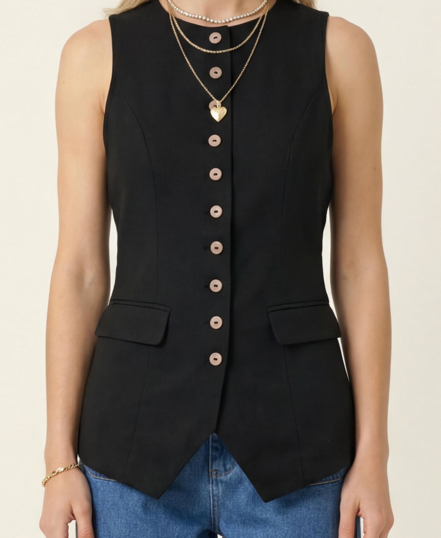 Women's Longline Button Front Flap Pocket Vest