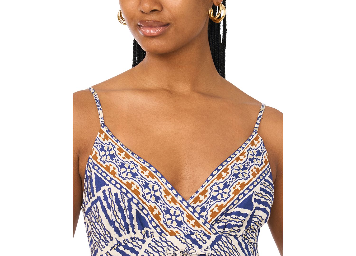 Women's Flowy Tie-Front V-Neck Midi Dress