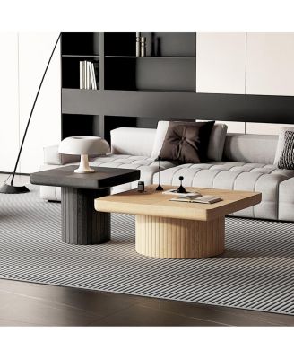 Modern 2-Piece Fluted Wood Nesting Coffee Table Set