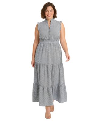 London Times Plus Size Sleeveless Tiered Maxi Dress - Macy's