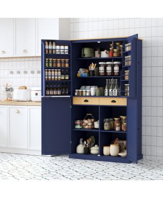 Freestanding Kitchen Pantry Storage Cabinet with 2 Drawers and Adjustable Shelves