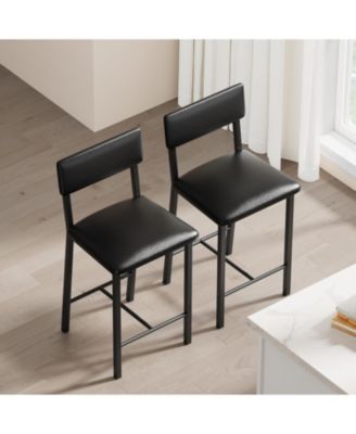 2 Pack 25" Counter Height Stools, Ergonomic PU Leather Seats with Backrest & Footrest, Metal Frame, Easy-Clean for Indoor Use